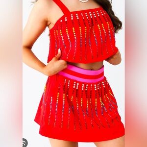 Queen of Sparkles Red burst active tank (XS) and skort (S)